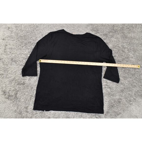 Chico's Size 3 Black Rayon Blouse - 23" Pit, 29" Length U Neck Long Sleeve - Picture 4 of 9